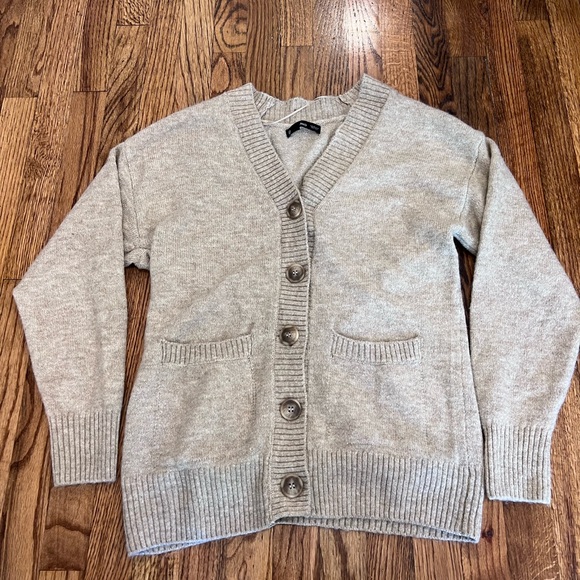 MNG by Mango Women’s Cardigan Sweater Wool Blend Pockets Buttons Tan Size XXS - Picture 1 of 6